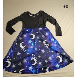 stars moon dress stretch black blue large nwt
